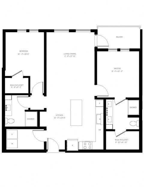 Floor plan for 2 beds, 2 baths, 1096 sqft
